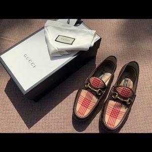 SOLD Gucci 1953 Horsebit Loafers Sz 12 Brown Leather W/ Plaid Accent Excellent